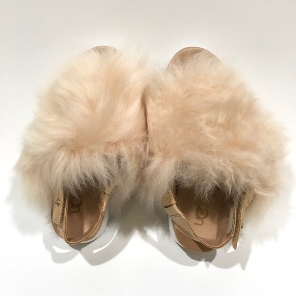 UGG HOLLY FURRY SANDALS -NATURAL TAN SHEEPSKIN -KIDS US 1 -NEW - Picture 3 of 9